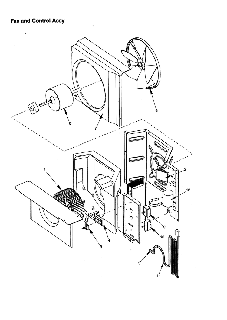 Fan And Control Assembly Diagram and Parts List for RC05890A1D PRC05890A1DA Amana Air Conditioner