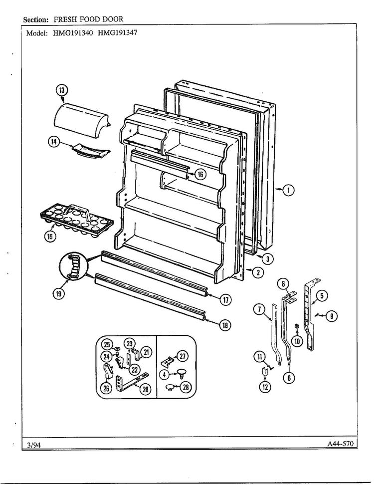 Fresh Food Door Diagram and Parts List for 191347  Admiral Refrigerator