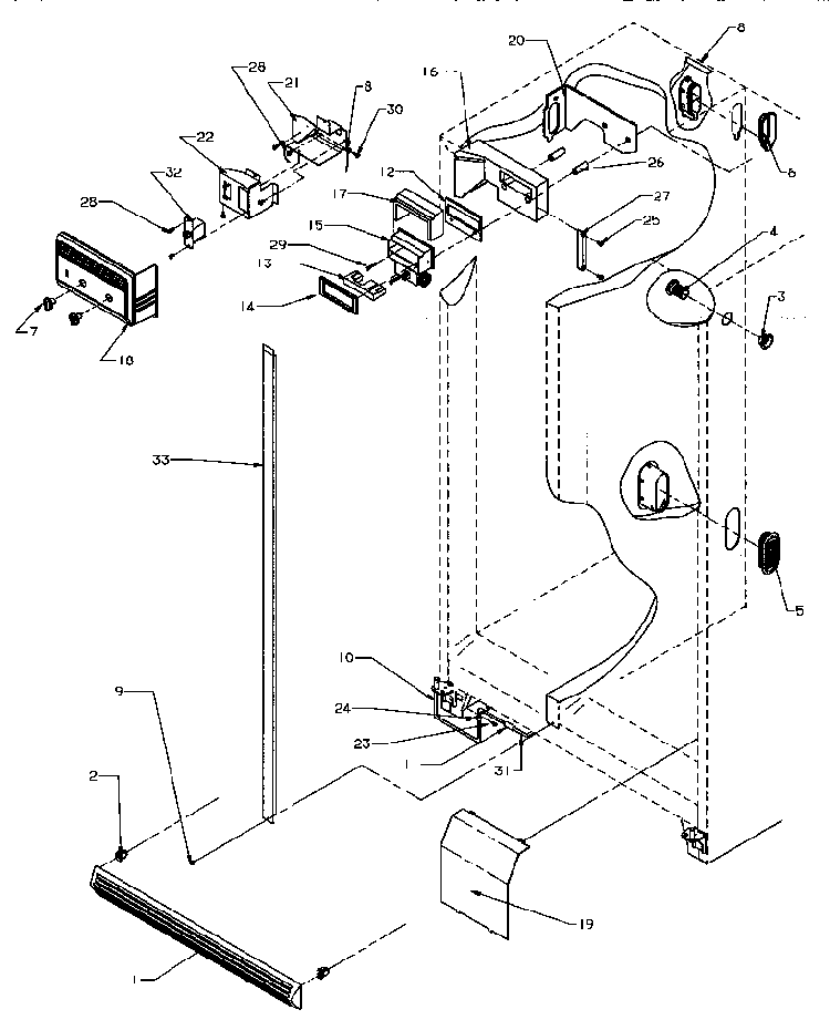 Controls And Cabinet Diagram and Parts List for SZD25S5W-P1190415WW  Amana Refrigerator