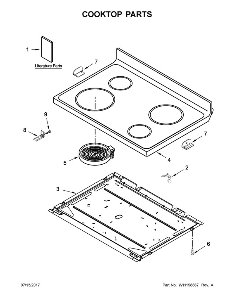 Cooktop Parts Diagram and Parts List for YAER6303MFW1  Amana Range
