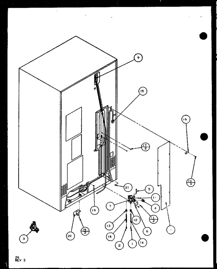 Cabinet Back Diagram and Parts List for BHK2-P1100602W  Amana Refrigerator