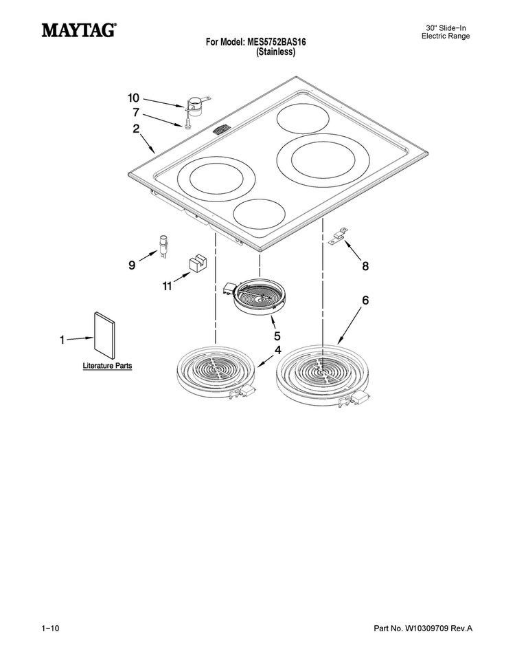 Cooktop Parts Diagram and Parts List for MES5752BAS16  Maytag Range