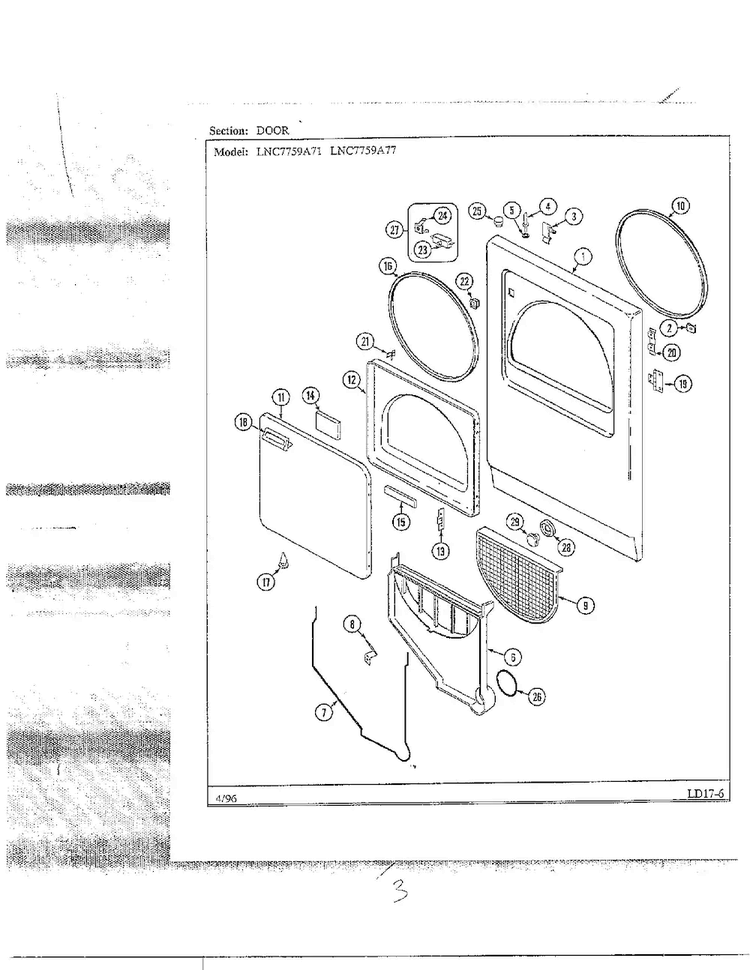 Door Diagram and Parts List for LNC7759A77  Maytag Dryer