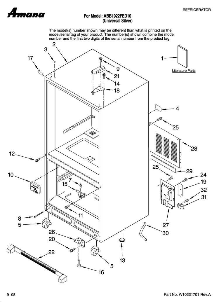 Cabinet Parts Diagram and Parts List for ABB1922FED10  Amana Refrigerator