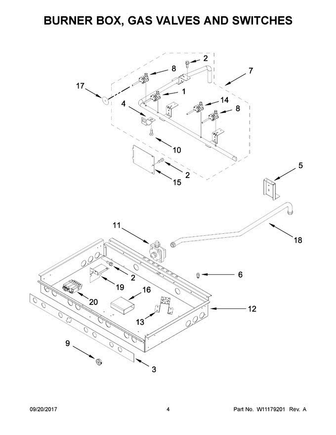03 - Burner Box, Gas Valves And Switches Diagram and Parts List for JLRP430WP01  Jenn-Air Range
