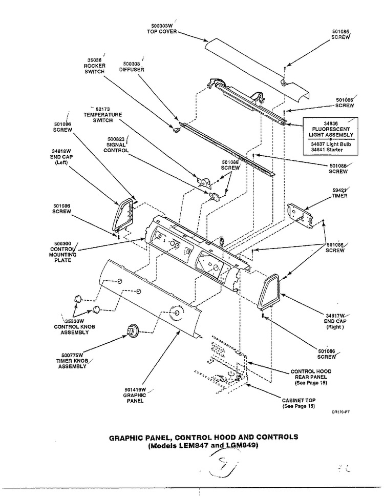 Graphic Panel/control Hood And Controls Page 8 Diagram and Parts List for 7493-LEM437  Amana Dryer