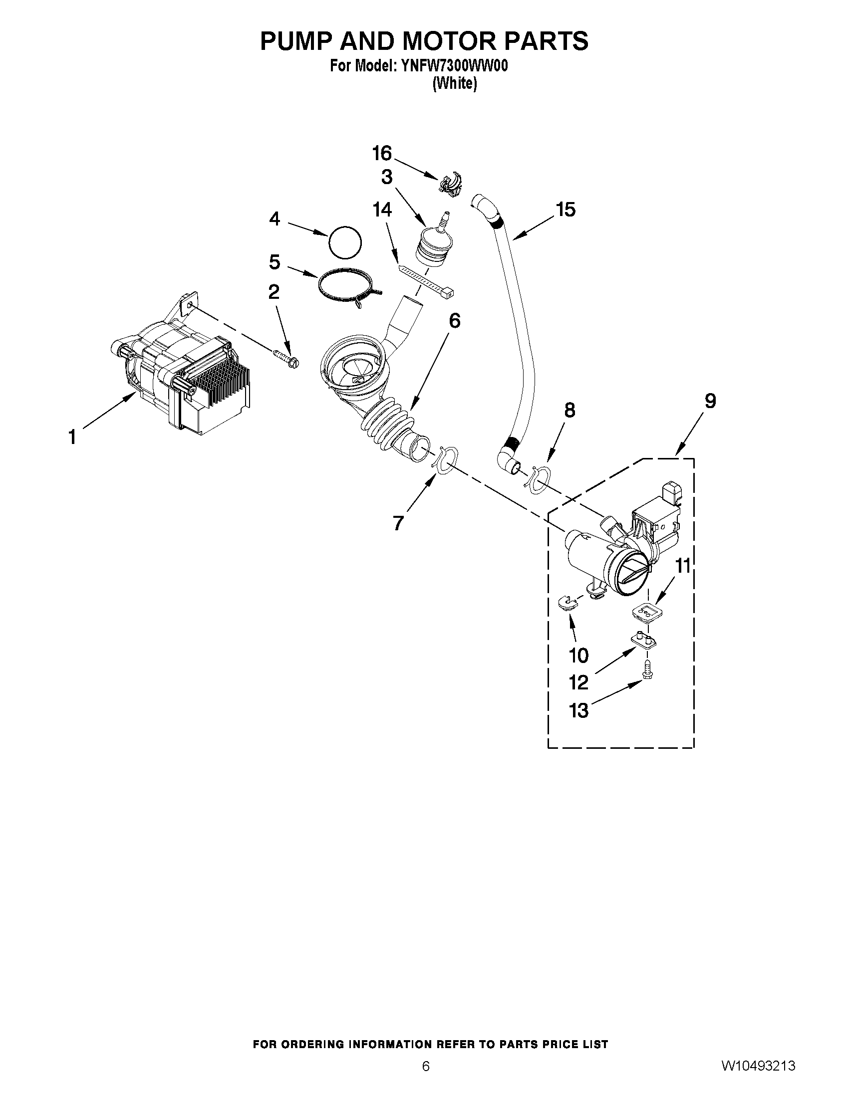 05 - PUMP AND MOTOR PARTS Diagram and Parts List for YNFW7300WW00  Maytag Washer