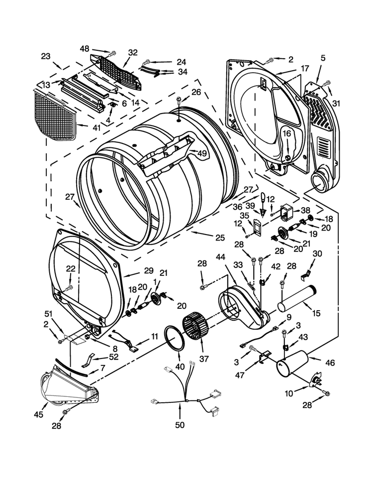 Bulkhead Parts Diagram and Parts List for 7MMGDX600BW0  Maytag Dryer