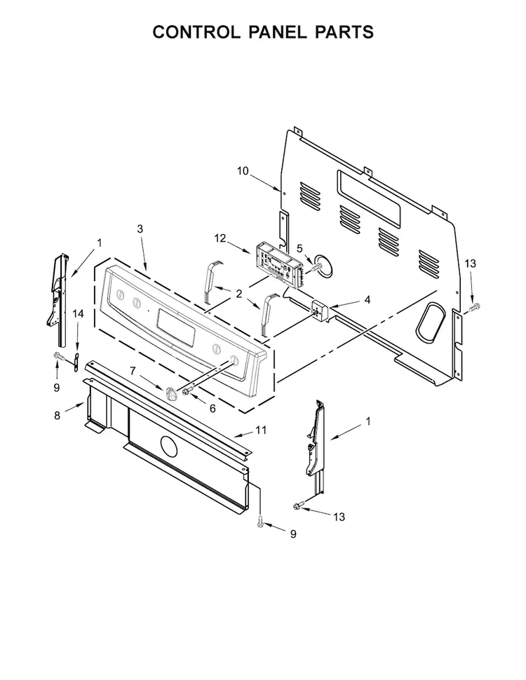 Control Panel Parts Diagram and Parts List for ACR4503SFW0  Amana Range