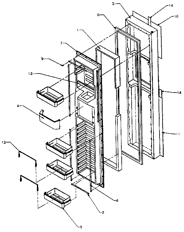Freezer Door Diagram and Parts List for SXDE27N-P1162203W  Amana Refrigerator
