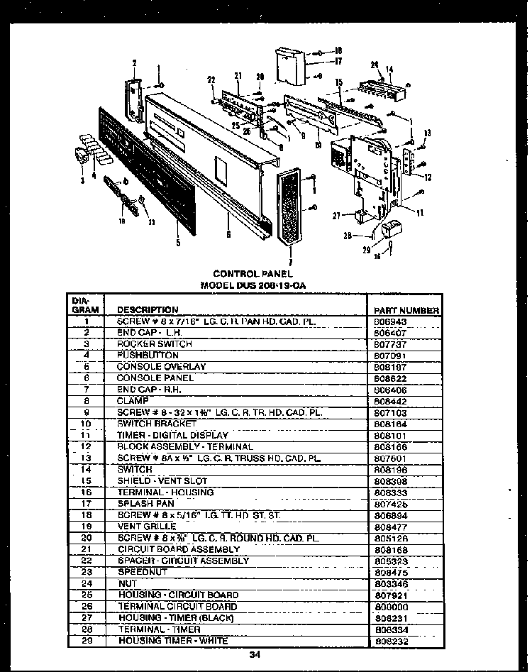 Section 15 Diagram and Parts List for DCS211-1L-OA  Caloric Dishwasher