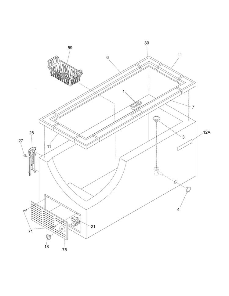 Cabinet Diagram and Parts List for CFCH15LW3  Crosley Freezer