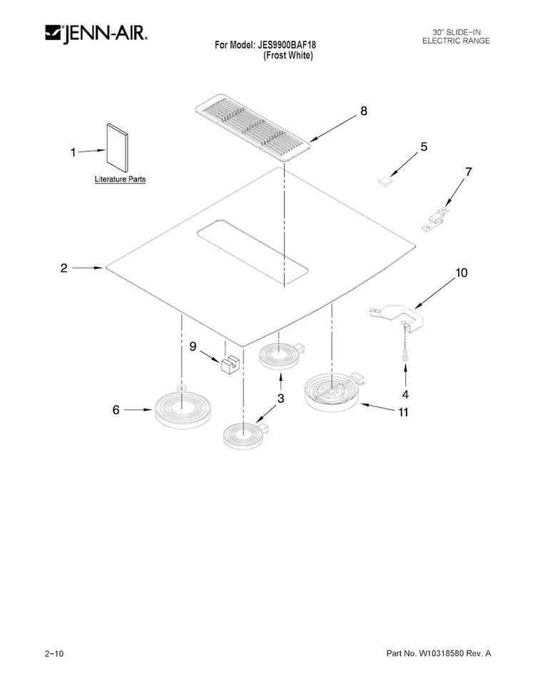 Cooktop Parts Diagram and Parts List for JES9900BAF18  Jenn-Air Range