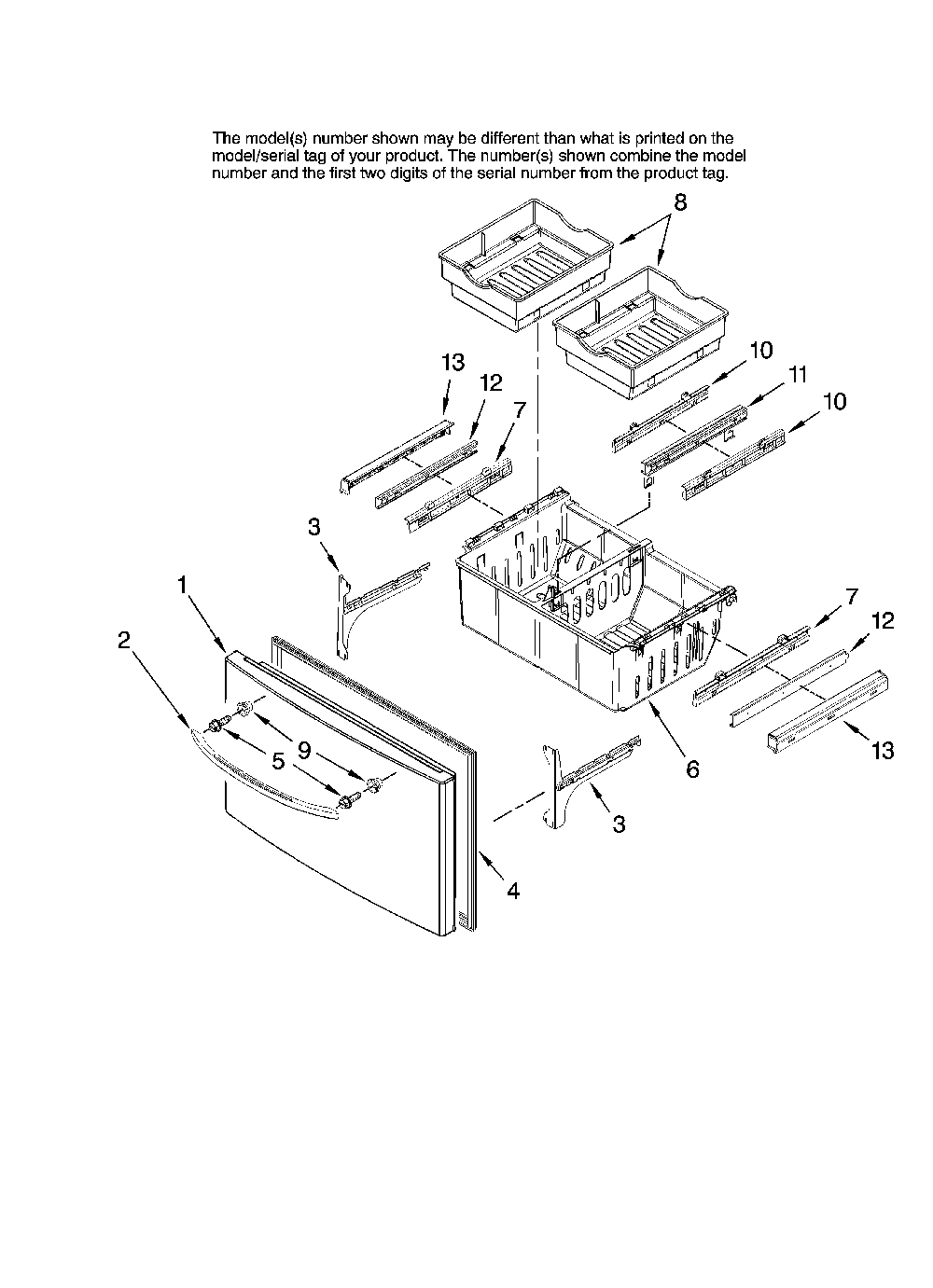 Freezer door parts Diagram and Parts List for MFI2569VEM0  Maytag Refrigerator