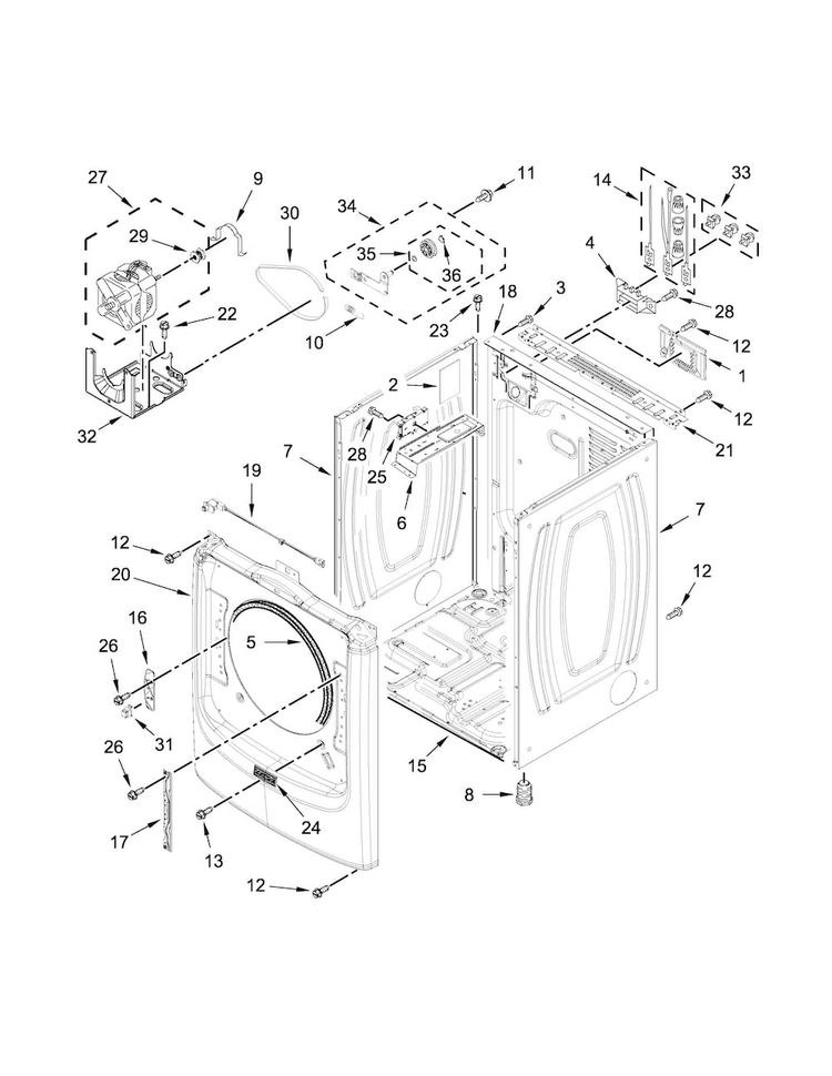 Cabinet Parts Diagram and Parts List for MED8100DW1  Maytag Dryer