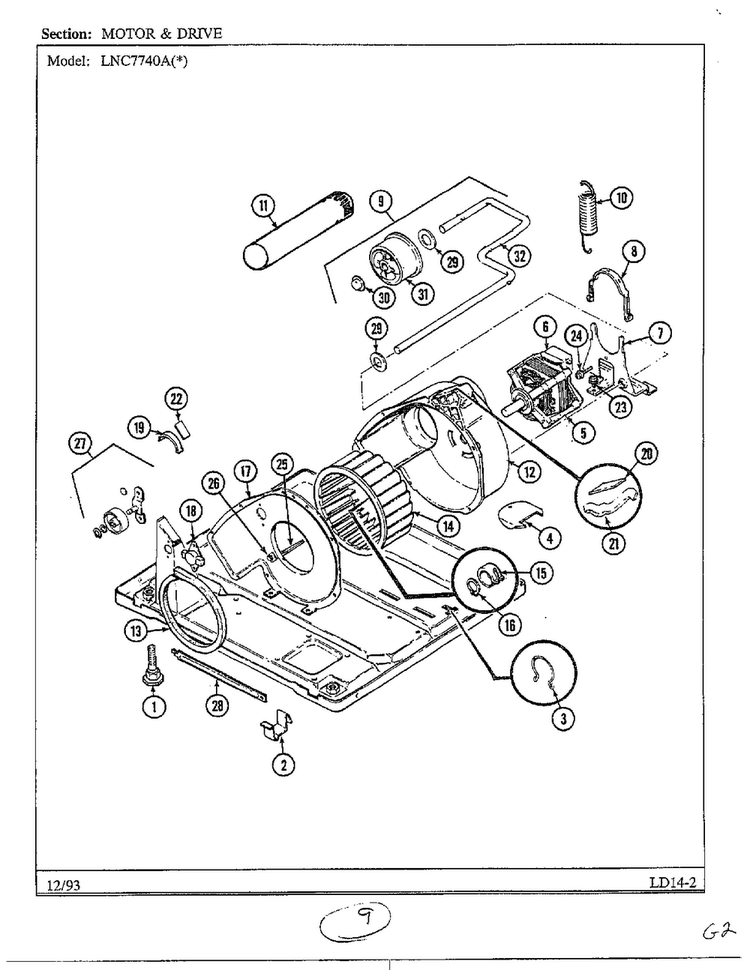 Motor And Drive Diagram and Parts List for 7740A  Norge Dryer