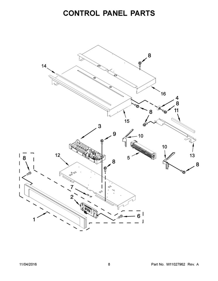 Control Panel Parts Diagram and Parts List for AWO6317SFB01  Amana Wall Oven