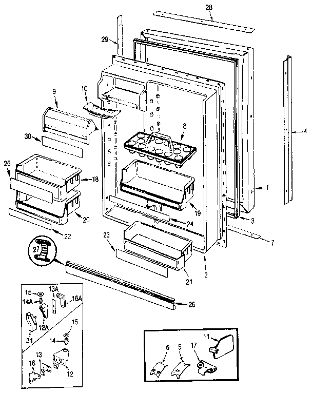 Fresh Food Door Diagram and Parts List for JRT196B MBJ55B Jenn-Air Refrigerator