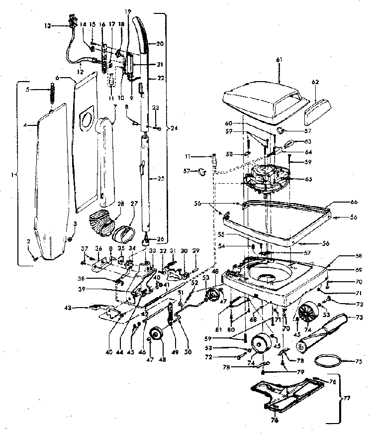 Main Assembly Diagram and Parts List for U4519  Hoover Upright Vacuum