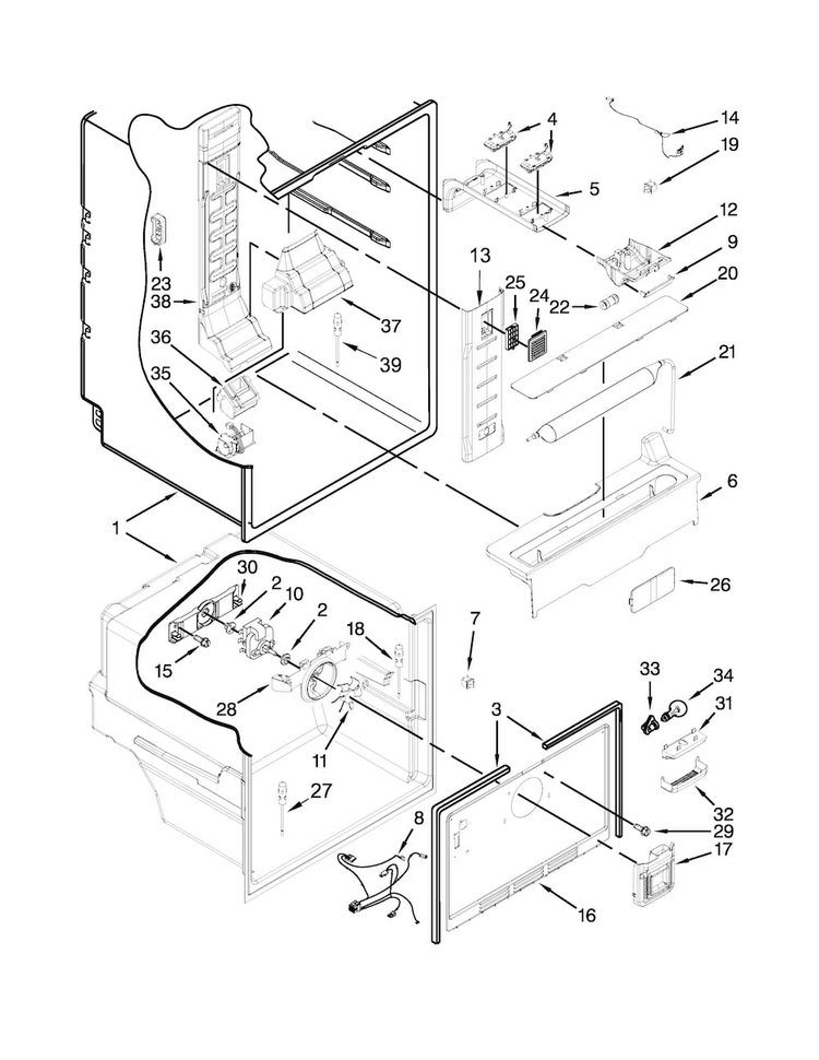 Liner Parts Diagram and Parts List for MFW2055DRM00  Maytag Refrigerator