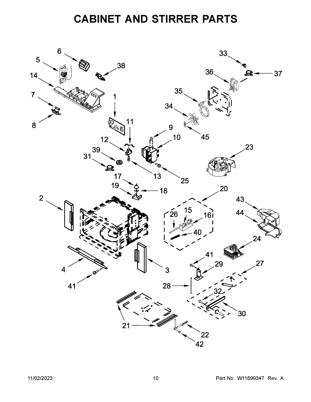 Cabinet And Stirrer Parts Diagram and Parts List for JMW2430LM03  Jenn-Air Microwave Oven Combo
