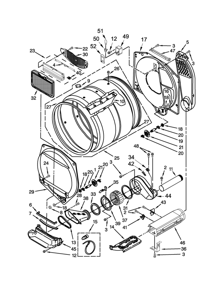 Dryer Bulkhead Parts Diagram and Parts List for MET3800XW2  Maytag Washer Dryer Combo