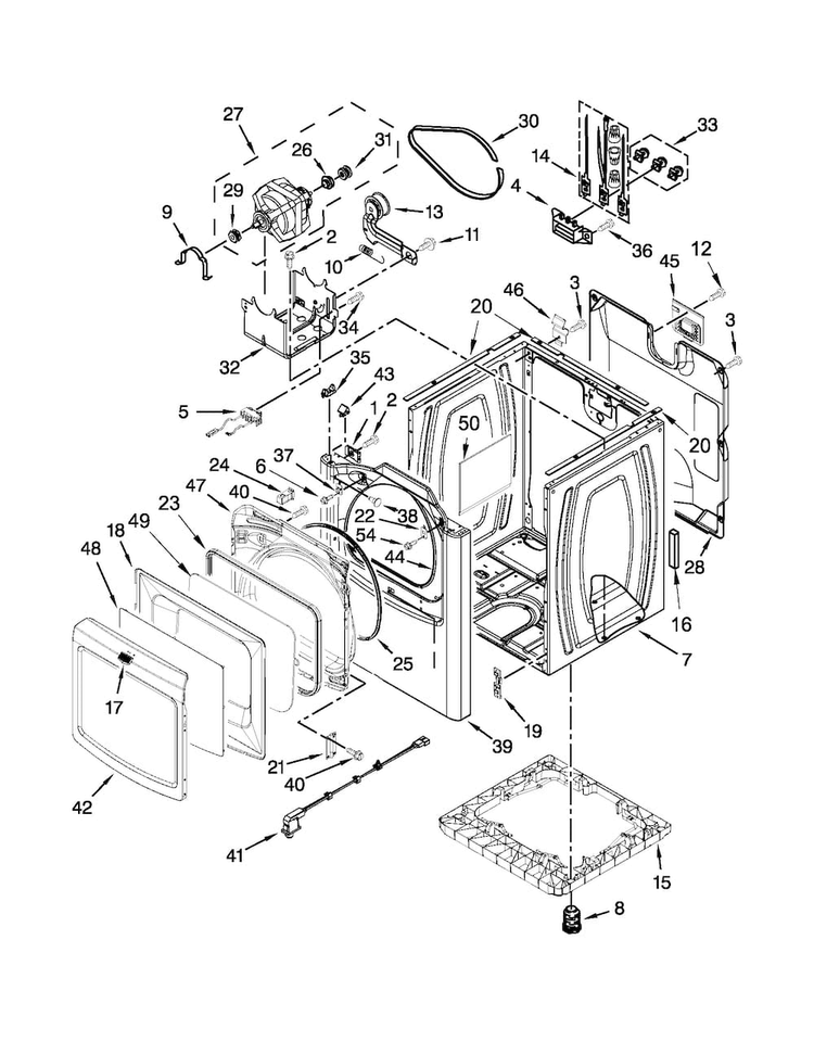 Cabinet Parts Diagram and Parts List for MEDB880BW0  Maytag Dryer