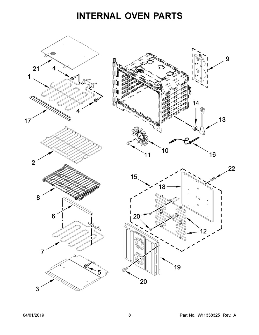 Internal Oven Parts Diagram and Parts List for JMW3430DP04  Maytag Microwave Oven Combo