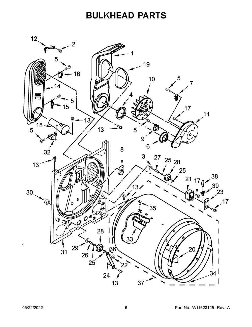 Bulkhead Parts Diagram and Parts List for MGDC465HW2  Maytag Dryer