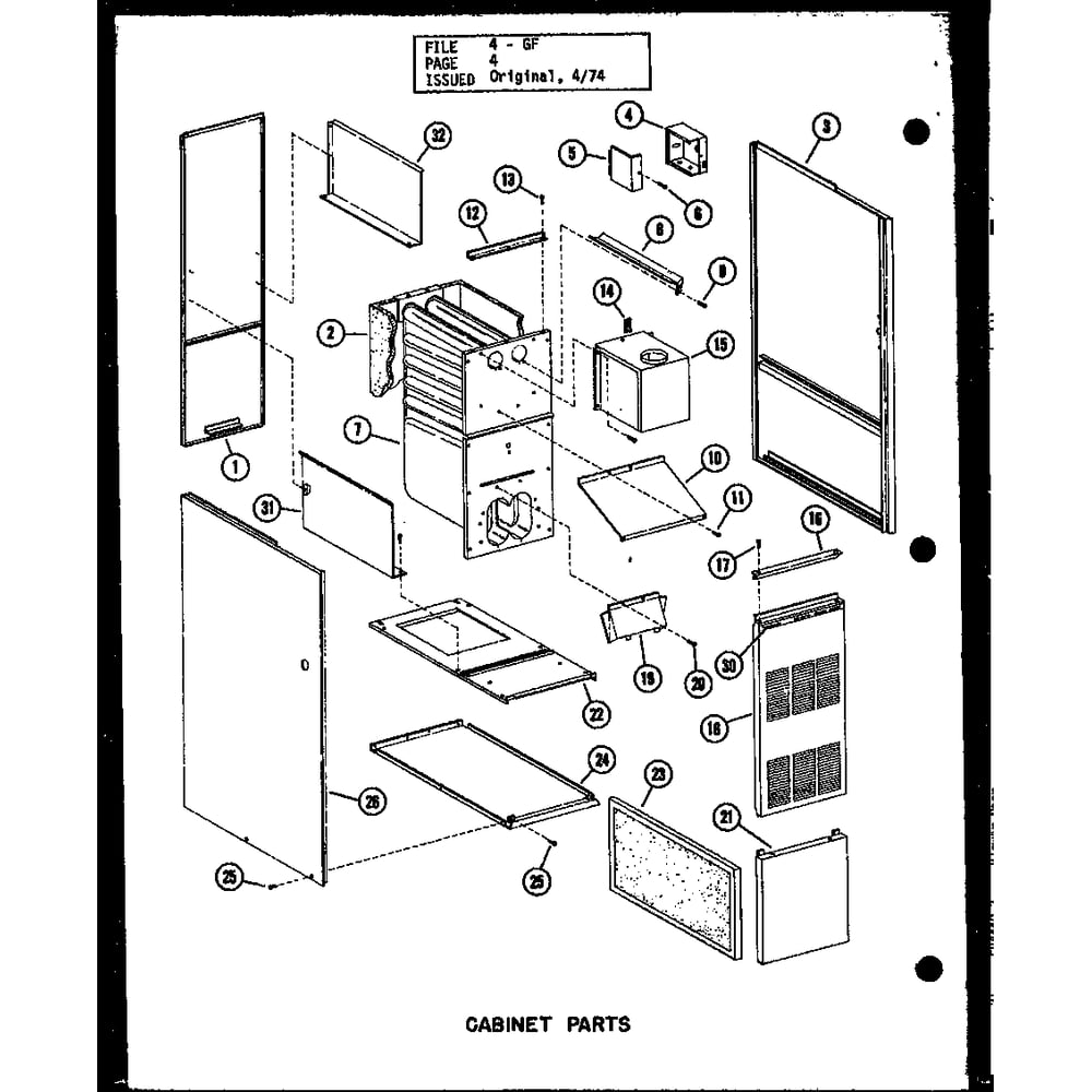 Cabinet Parts 1 Diagram and Parts List for GH-105E-3 P96324-9F Amana Furnace