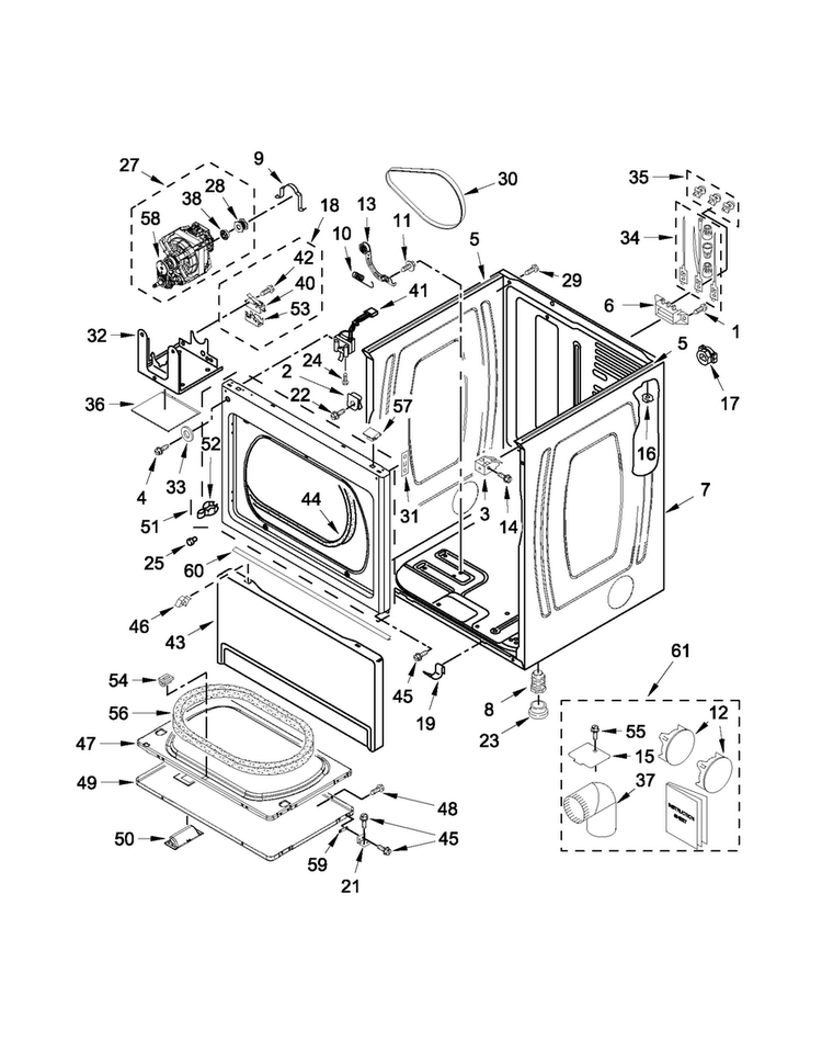 Cabinet Parts Diagram and Parts List for MDE18CSAGW0  Maytag Dryer