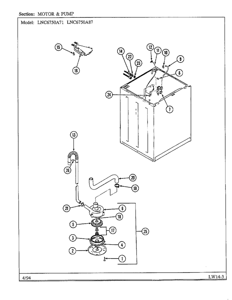 Motor And Pump Diagram and Parts List for 6750A87  Norge Washer