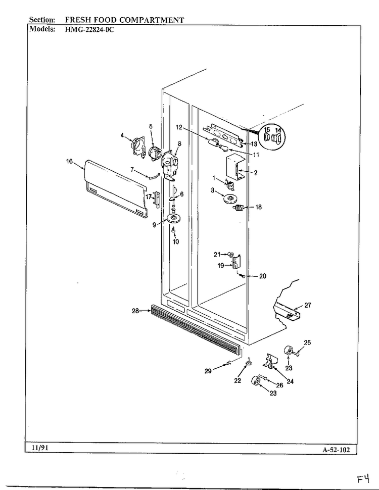 Fresh Food Compartment Diagram and Parts List for 22824-0B  Admiral Refrigerator