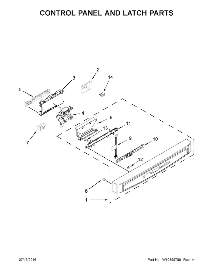 Control Panel And Latch Parts Diagram and Parts List for MDB4949SDZ0  Maytag Dishwasher