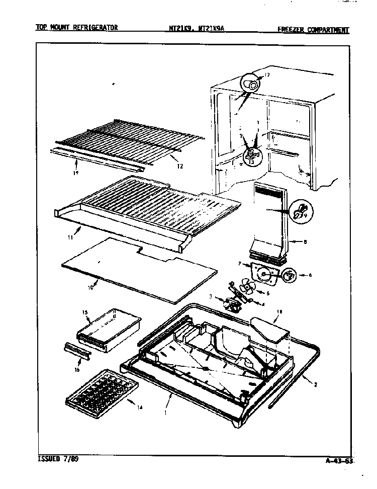 Freezer Compartment Diagram and Parts List for NT21K9A 9A05C Admiral Refrigerator