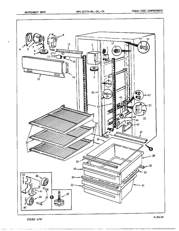 Fresh Food Compartment Diagram and Parts List for 21774A  Admiral Refrigerator