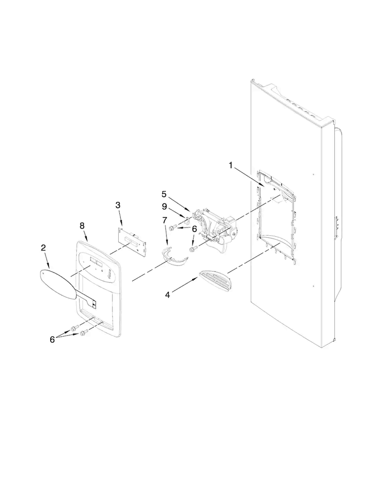 Dispenser Front Parts Diagram and Parts List for MFI2269VEM2  Maytag Refrigerator