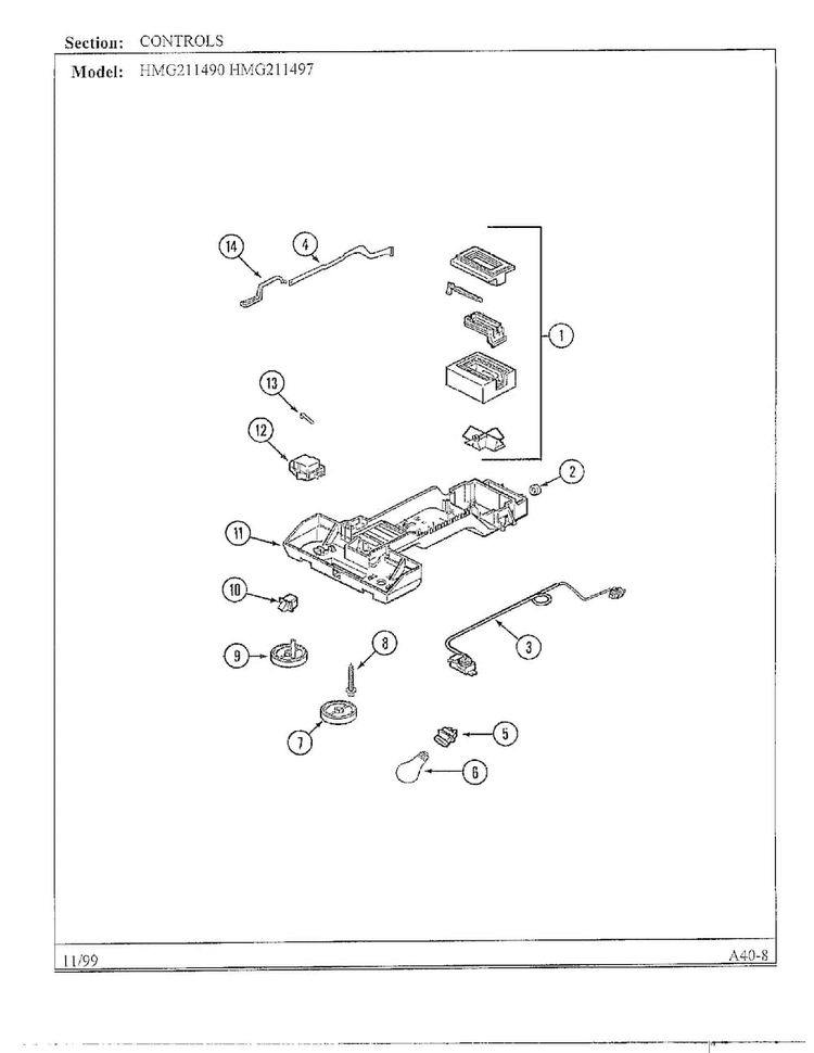 Controls Diagram and Parts List for HMG211490  Admiral Refrigerator