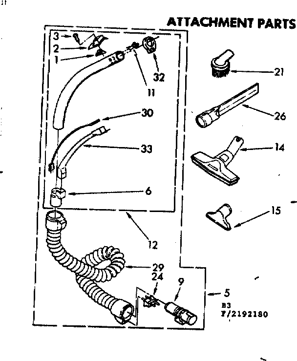 Attachment Parts Diagram and Parts List for 1162192180  Kenmore Canister Vacuum