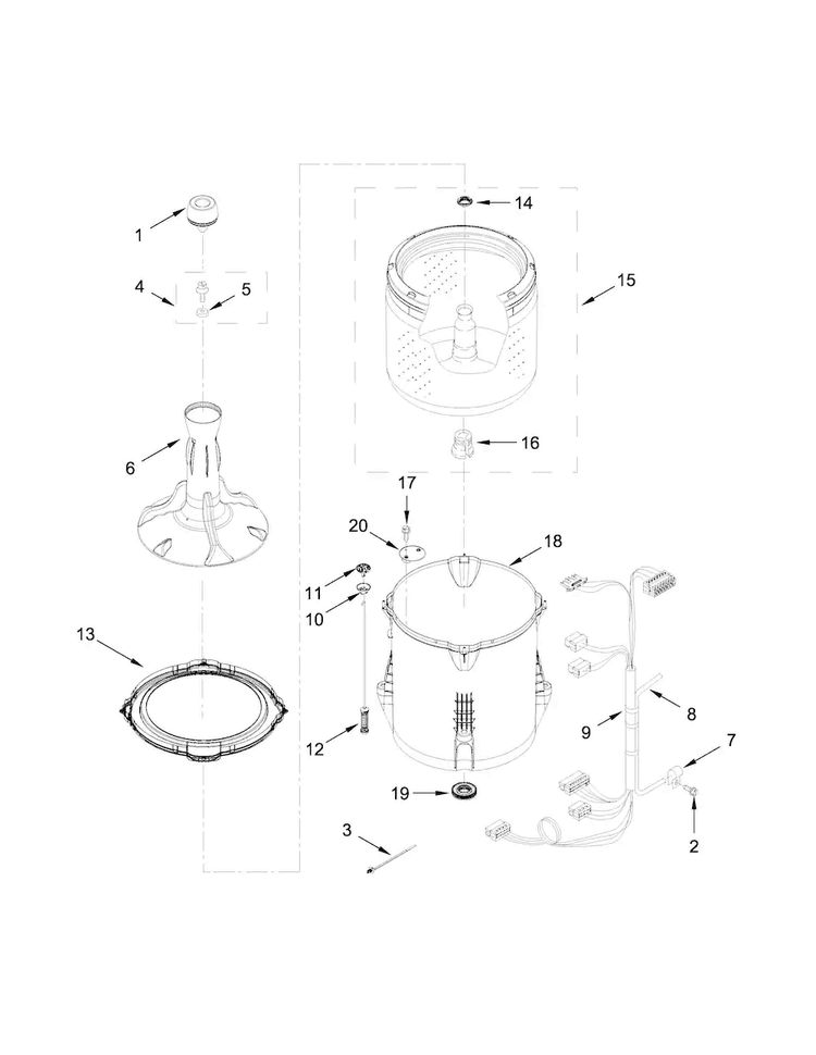 Basket And Tub Parts Diagram and Parts List for CAW9352EW1  Crosley Washer