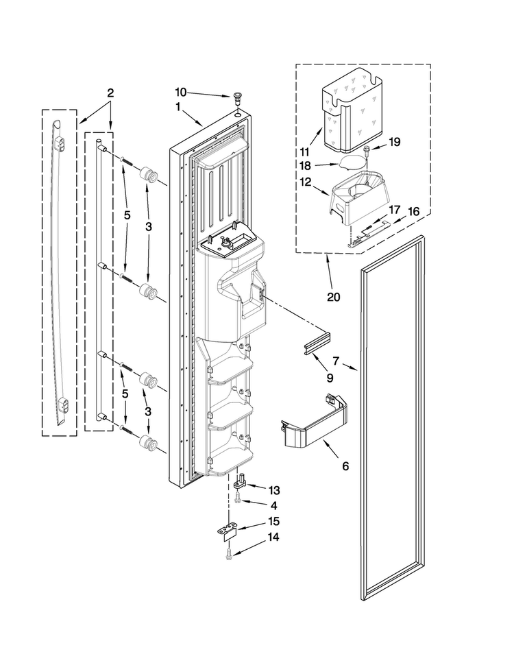 Freezer Door Parts Diagram and Parts List for JCB2585WES01  Jenn-Air Refrigerator