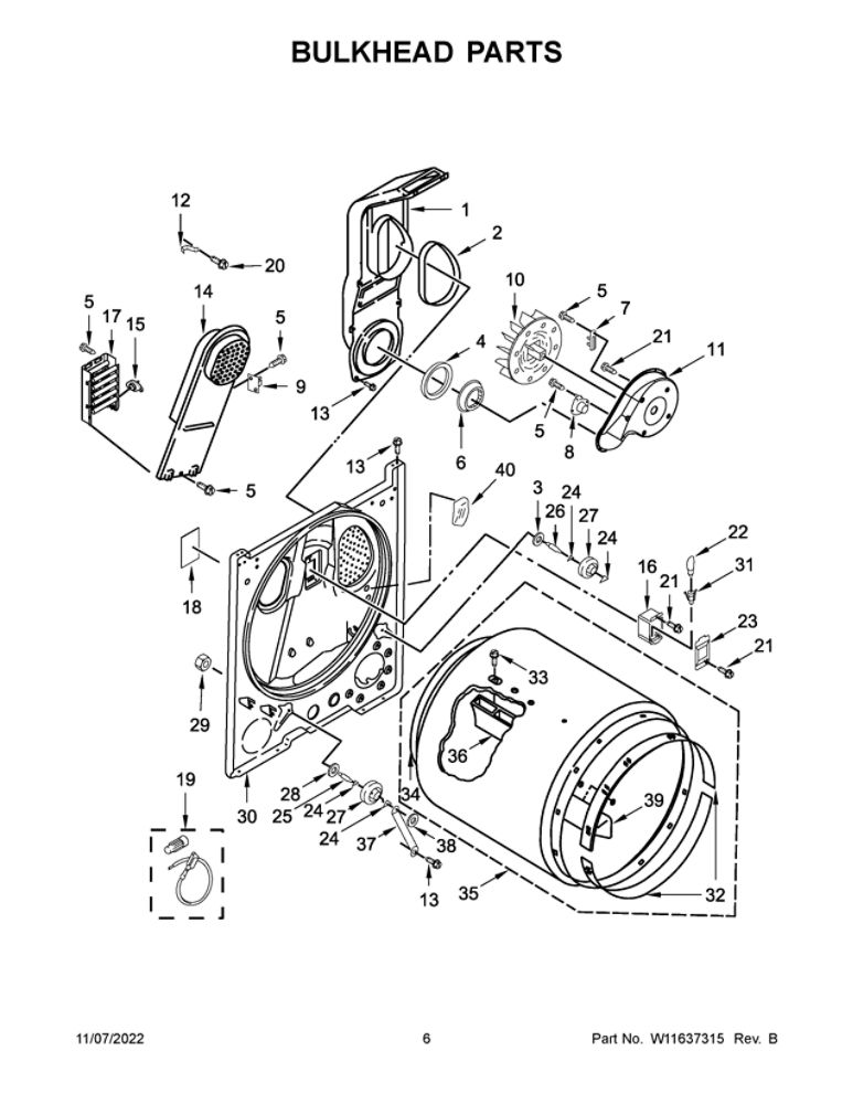 Bulkhead Parts 2 Diagram and Parts List for MED5030MW0  Maytag Dryer