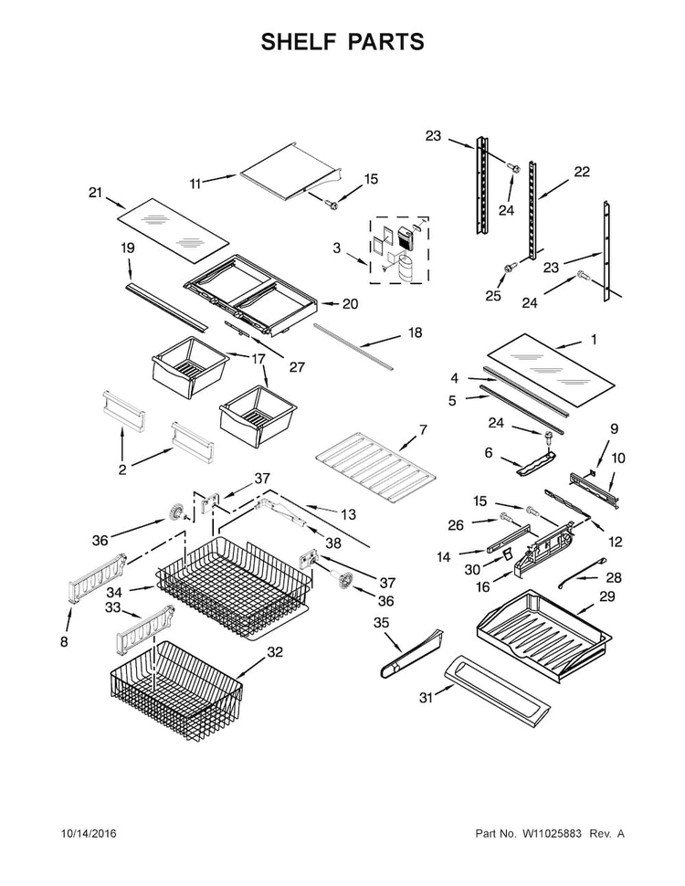 Shelf Parts Diagram and Parts List for MFC2062FEZ01  Maytag Refrigerator