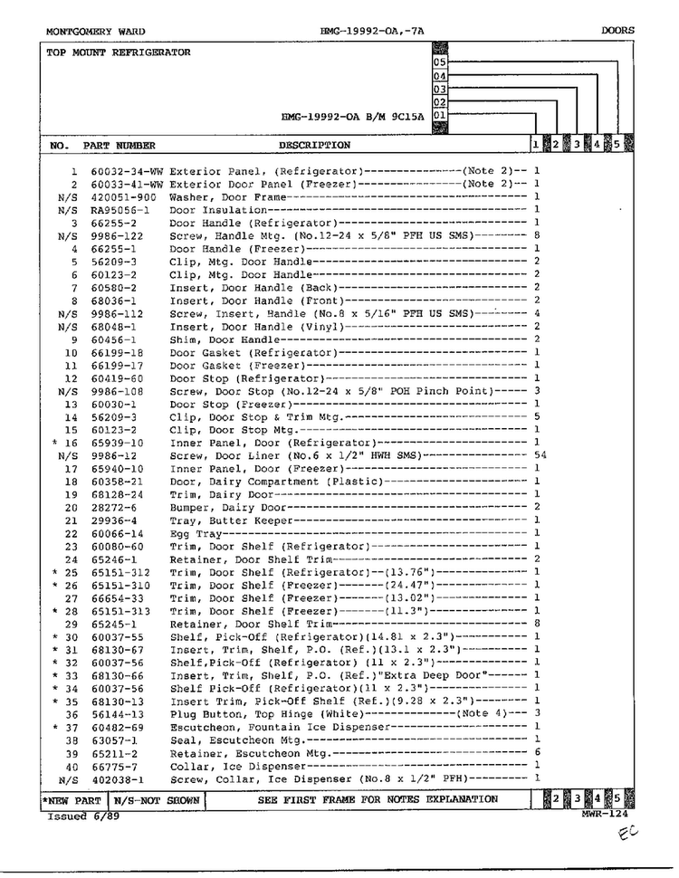 Doors Page 2 Diagram and Parts List for 19992A  Admiral Refrigerator