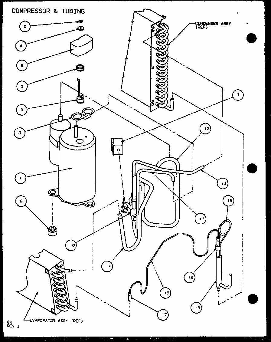 Compressor & Tubing (pth12300e/p9806815r) (pth12400e/p9806915r) (pth12300ec/p9811815r) (pth12400ec/p9872315r) Diagram and Parts List for PTH09400F P1102701R Amana Air Conditioner