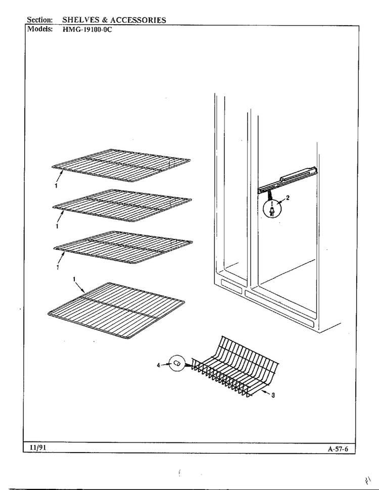 Shelves And Accessories Diagram and Parts List for 19100-0C  Admiral Refrigerator