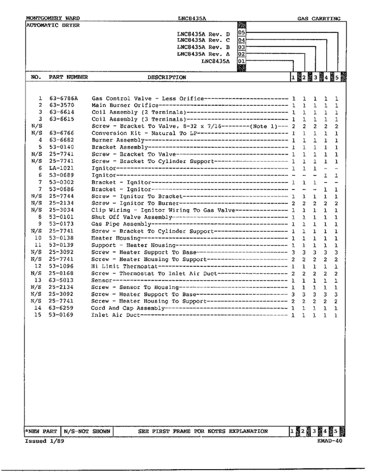 Gas Dryer Gas Carrying Assembly Page 2 Diagram and Parts List for 8435A REV E Norge Dryer