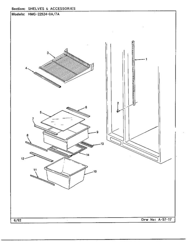 Shelves & Accessories Diagram and Parts List for 22524-7A  Admiral Refrigerator