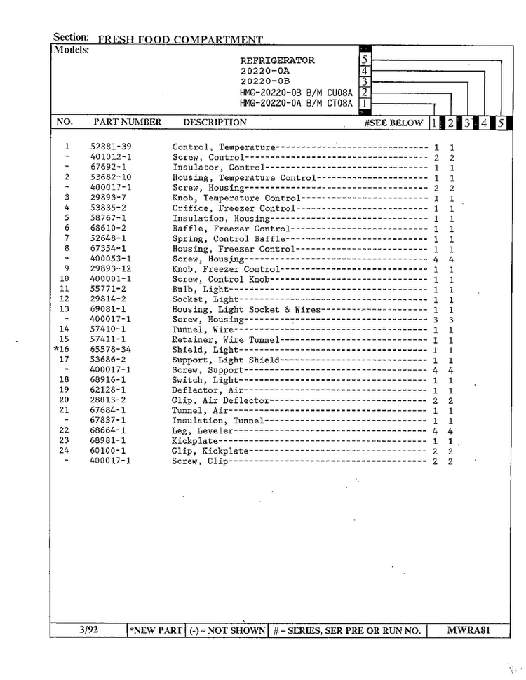 Fresh Food Compartment Page 2 Diagram and Parts List for 20220-0A  Admiral Refrigerator