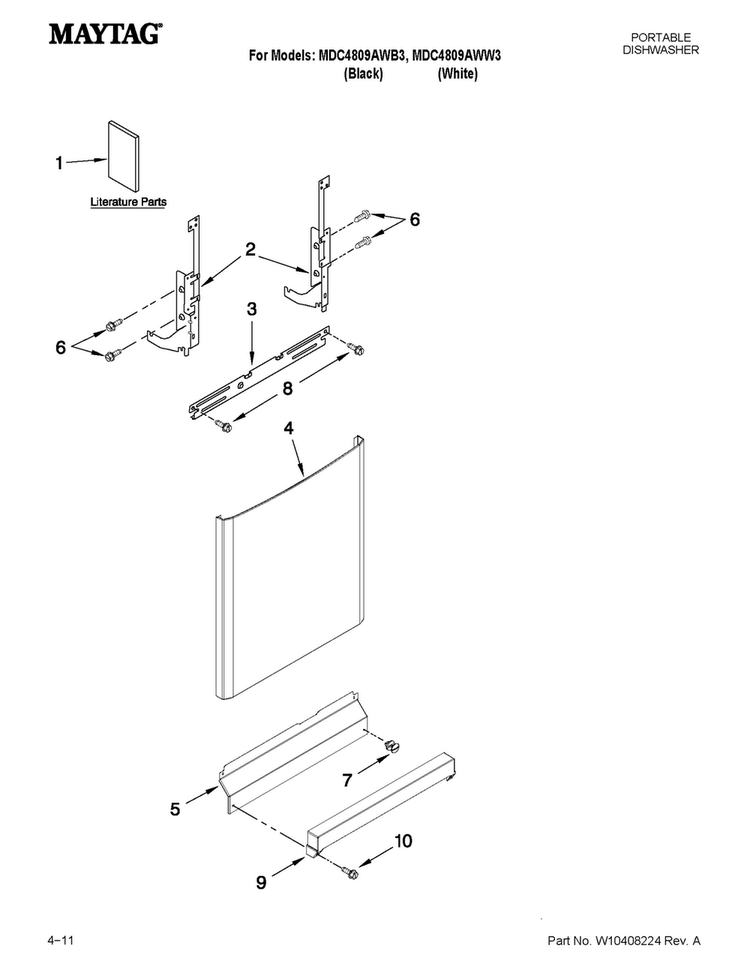 Door And Panel Parts Diagram and Parts List for MDC4809AWB3  Maytag Dishwasher